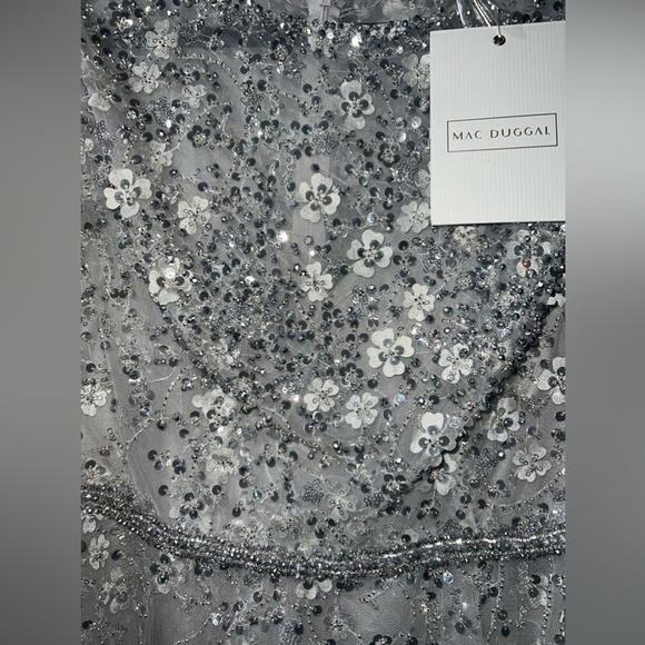 Embellished gathered long sleeve a-line gown - Picture 5 of 7